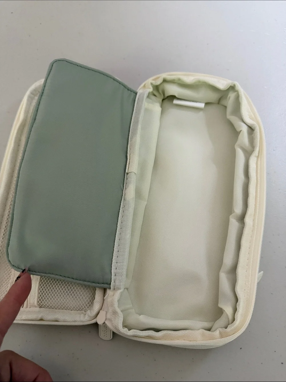 Olive Green Zipper Pencil Case - Slim Desk Organizer
